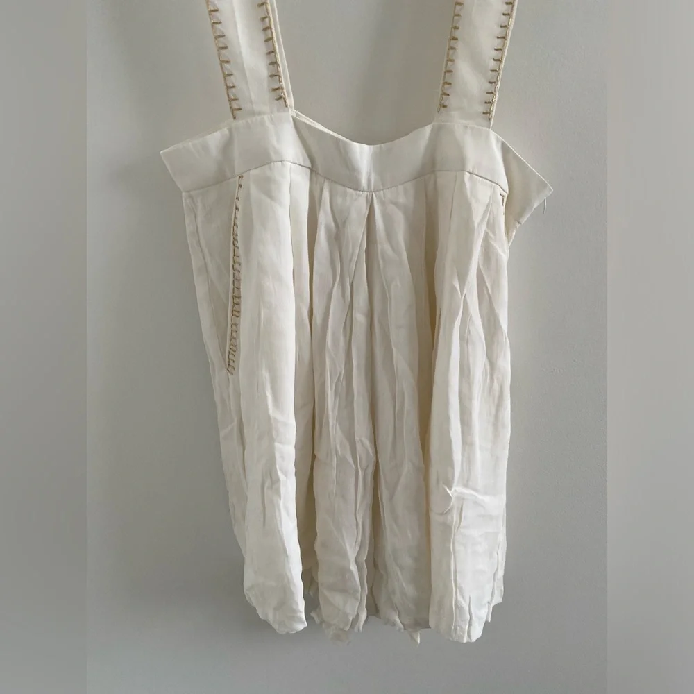 Carolina K White & Gold Silk Crepe Overalls - Picture 2 of 9